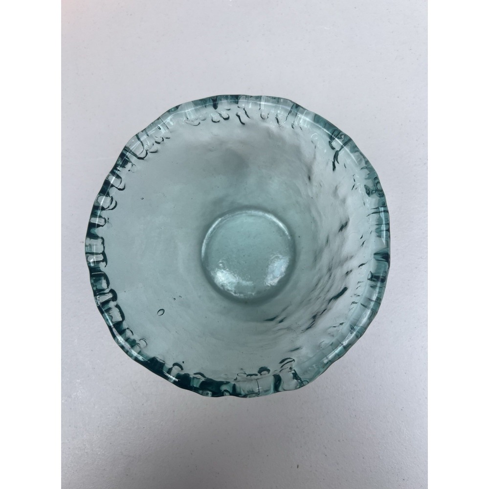 Hand Blown Recycled Glass Bowl Aqua Blue Green Bubble Artisan 6" Handmade - Picture 7 of 14